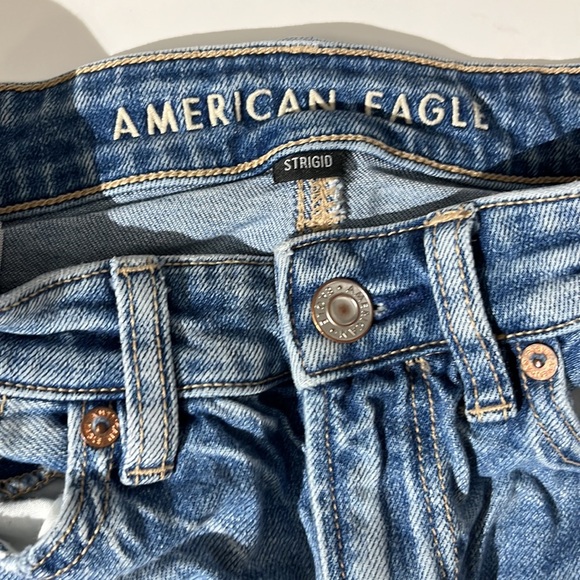 American Eagle Mom Jean denim jeans sz 00 short distressed medium wash - Picture 2 of 7